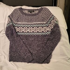 🩷 3/$15 ALMOST FAMOUS WOMEN'S CREW NECK SWEATER, BLUE & WHITE w/RHINESTONES MED